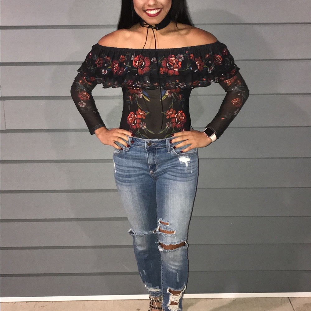 See through floral bodysuit